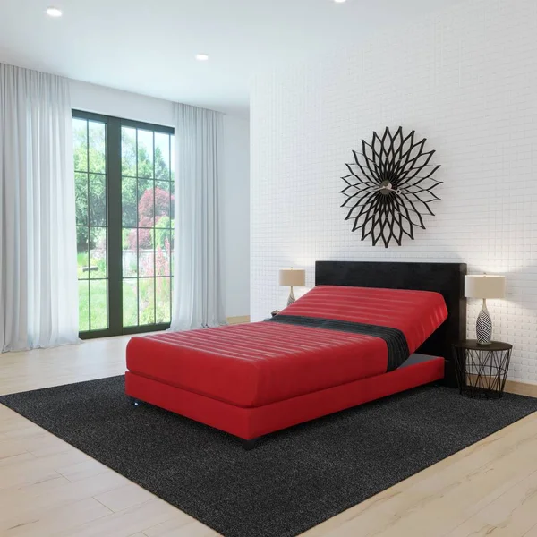 Dormitorio Apartamento Ventanas Panorámicas Diseño Moderno — Foto de Stock