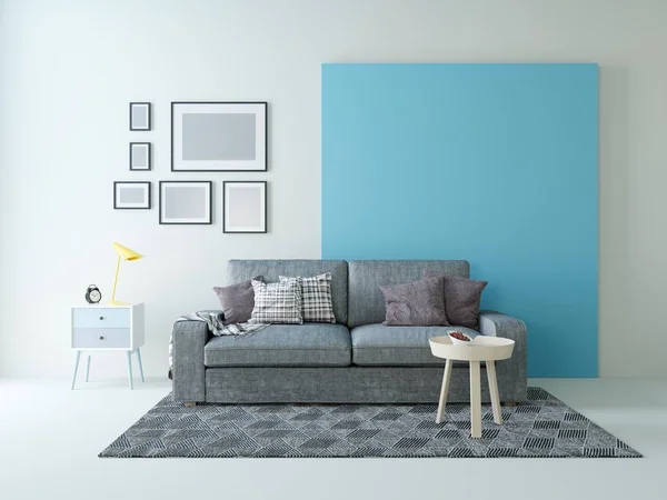 Diseño Sala Estar Pared Gris Azul —  Fotos de Stock