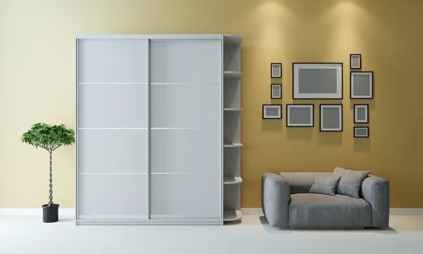 Odanın iç. Kanepe, kanepe ve arka plan sarı bir duvar üzerinde
