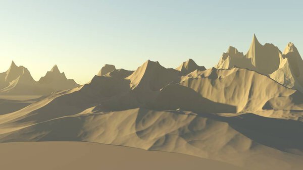 3d desert simulation. Sand. Sunset