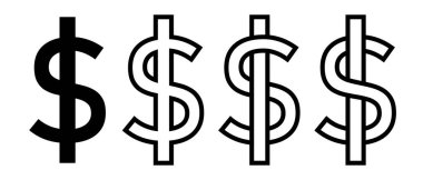 Dolar logosu, dolar simgesi. Modern soyut para sembolü veya beyaz arkaplanda izole edilmiş S. Vektör illüstrasyonu harfi.