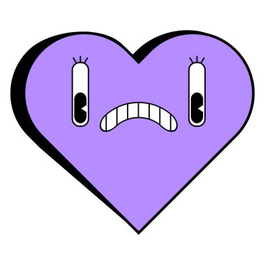 Kalp çıkartması. Eski moda çizgi film tarzında Sevgililer Gününüz kutlu olsun. Vektör illüstrasyonu beyaz arkaplanda izole edildi