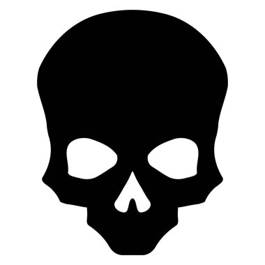 Çapraz kemik ikonu resimli siyah kafatası. Çizgi roman tarzı. Korku ya da Cadılar Bayramı için tişört baskısı. Beyaz arkaplanda el çizimi çizimi izole edilmiş. Vektör EPS 10.