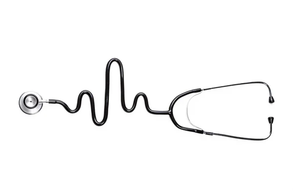 心臓の鼓動が白い背景で隔離の形をした聴診器 — ストック写真