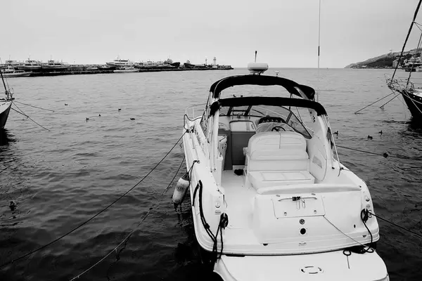 White boat stands in the bay — Stock Photo, Image