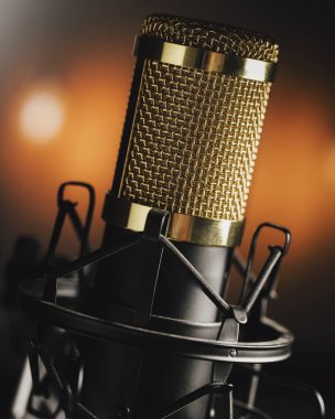 Anti şok montaj ve renkli bokeh arka plan ile Golden studio mikrofon