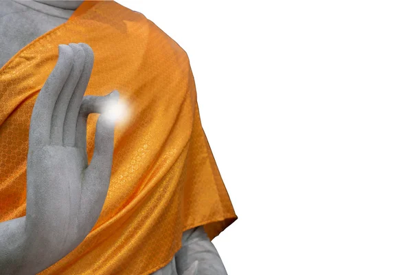 Der Weiße Steinbuddha Hebt Die Hand Mit Dem Schneideweg Isoliert — Stockfoto