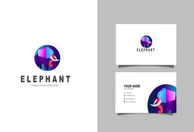 Yaratıcı ve Temiz Çift Taraflı Kartvizit Şablonu & Elephant logosu, Düz Tasarım Vektör İllüstrasyon