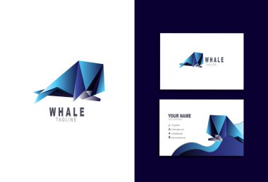 Yaratıcı ve Temiz Çift Taraflı Kartvizit Şablonu & Blue Whale logosu, Düz Tasarım Vektör İllüstrasyon