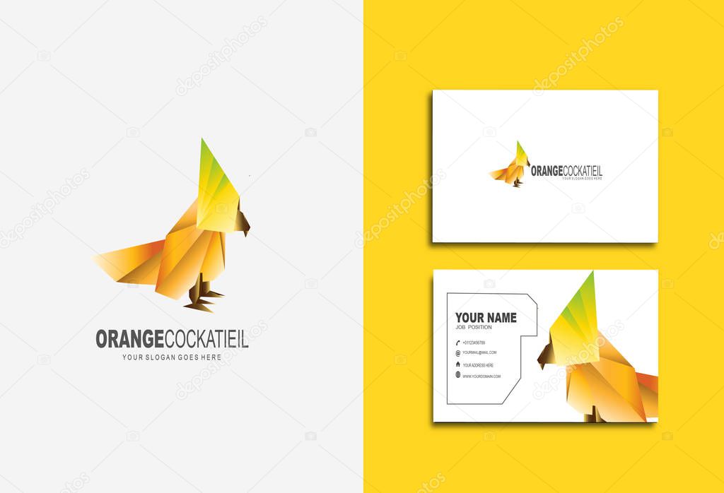 Creative and Clean Double-sided Business Card Template & Yellow Bird logo, Flat Design Vector Illustration