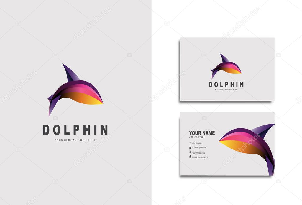 Creative and Clean Double-sided Business Card Template & Dolphin logo, Flat Design Vector Illustration