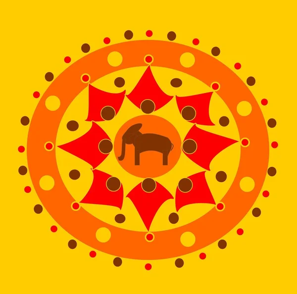Laranja Mandala vermelha com um elefante no meio — Fotografia de Stock