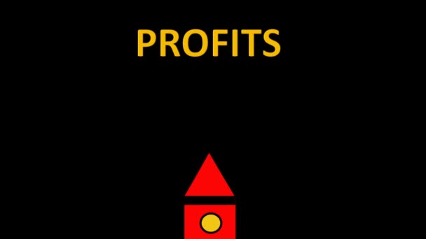 Word Profit Rocket Appears Rocket Starting Space — Stock Video