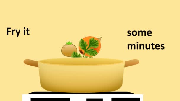 Готовлю Овощной Суп Мультфильм — стоковое видео