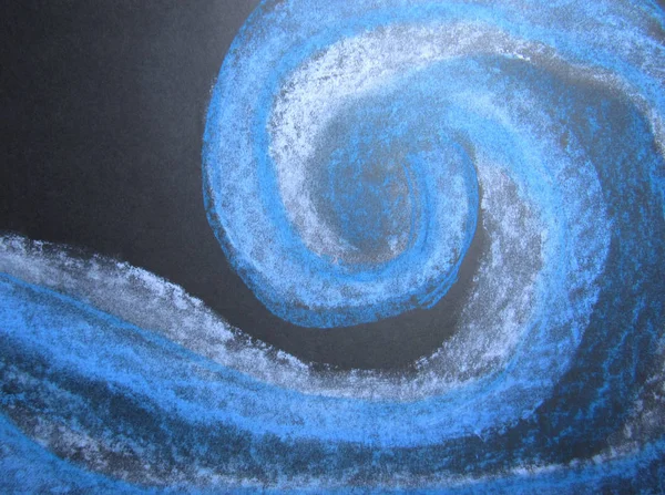 Night Scene of a Blue Wave, Hand Drawn Pastel Drawing — Stock Photo, Image