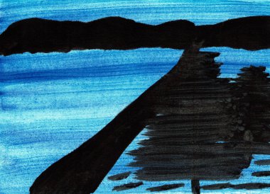 Gece Sahnesi, Tepelerde Yol, Su Rengi Boyama