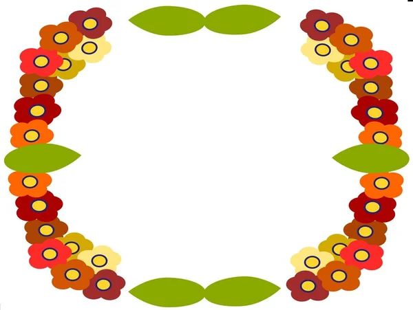 Blütenrand in Rottönen mit grünen Blättern — Stockfoto