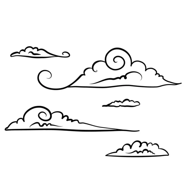 Nuvens Torcidas Abstratas Perto Estilo Oriental Ilustração Vetorial Desenhada Mão — Fotografia de Stock