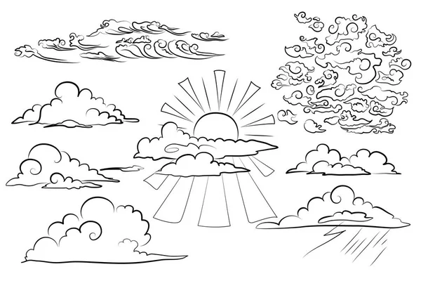 Abstract Twisted Clouds Close Eastern Style Hand Drawn Vector Illustration — Stock Photo, Image
