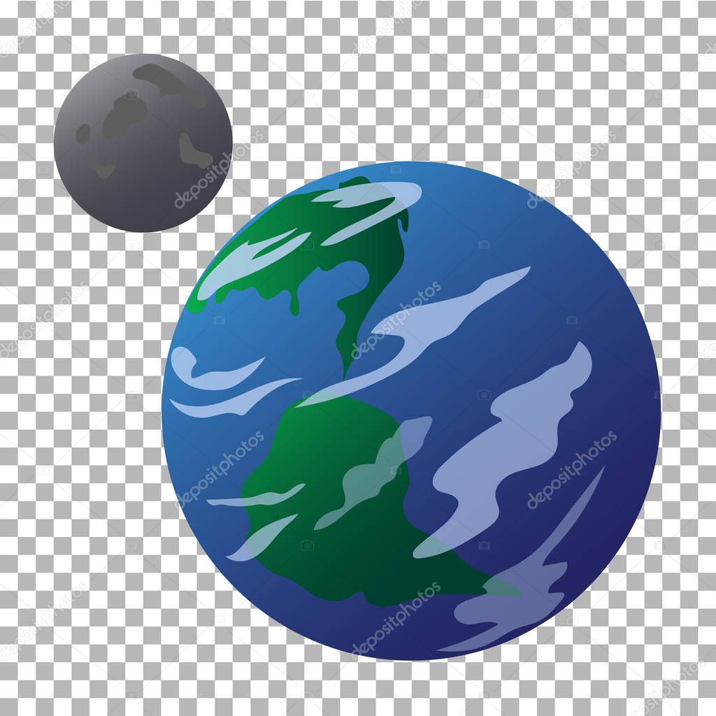 Drawn planet Earth and moon isolated on a transparent background. It can be used for flyers, banners, networks and other projects.