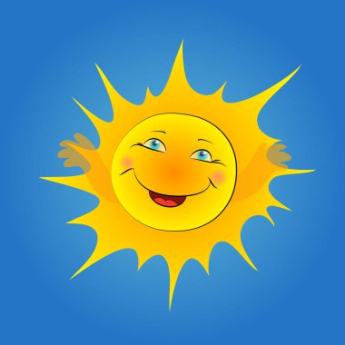 Mavi arka planı olan neşeli bir güneş.