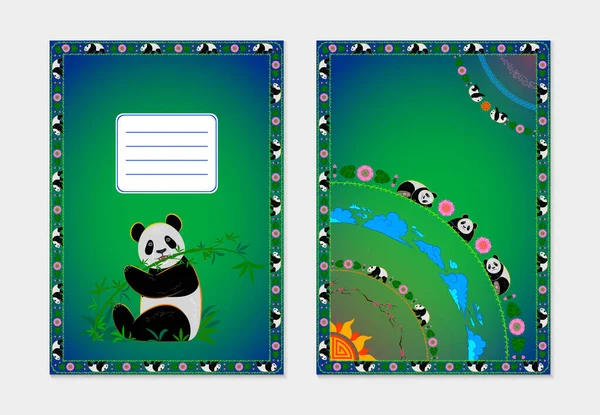 Školní Zápisník Panda Bambus Krycí Design Pandami Studentská Šablona Pro — Stock fotografie