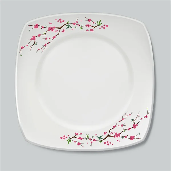 Σχέδιο Λευκού Πιάτου Τυπογραφία Sakura Διακοσμητική Διανυσματική Απεικόνιση Για Πιάτα — Φωτογραφία Αρχείου