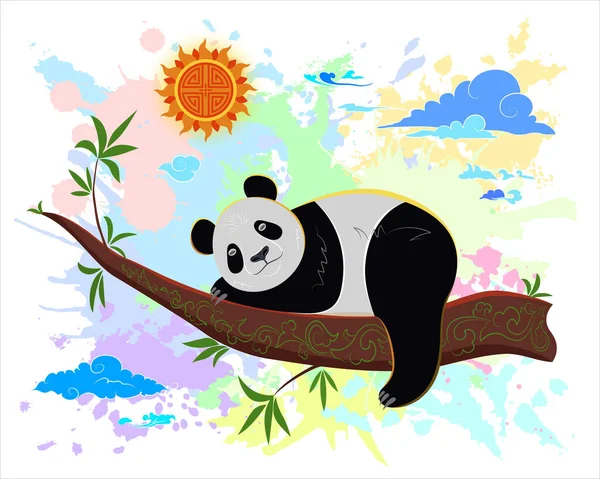 Panda Egy Ágon Alszik Felhőkkel Körülvéve — Stock Fotó