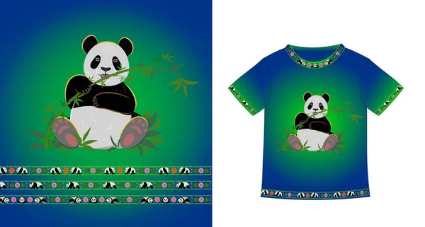 Söt Panda Äter Bambu Och Omges Asiatiska Prydnadsföremål Dekor För — Stockfoto