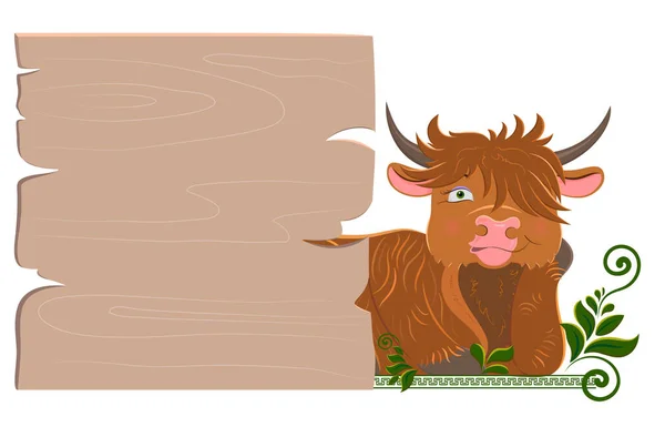 Cartoon scottish longhaired bull. For any design — Stock Vector