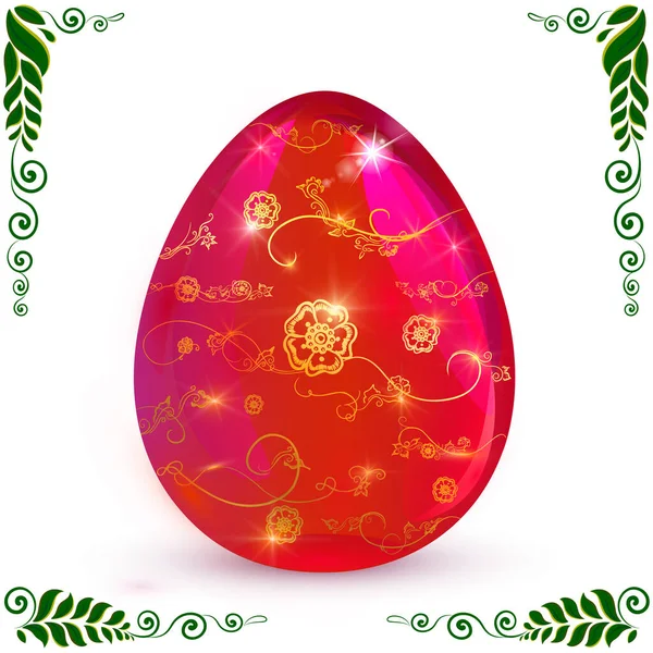 Altın desenli parlak kırmızı Paskalya yumurtası — Stok Vektör