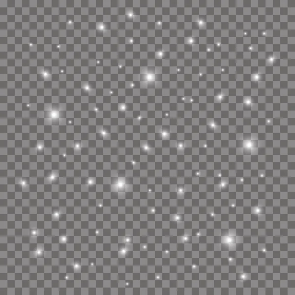 Beyaz kıvılcımlar özel bir ışık efekti parlar. Şeffaf bir arka plan üzerinde Parıltılar. Noel soyut desen. Sihirli toz ların parıldayan parçacıkları. Stok vektörü