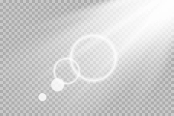 Parlayan güneş ışınları, ışıldayan mercek vektör çizimi. Güneş ışığı parlayan png etkisi. Beyaz ışınlar gökyüzü arkaplanı