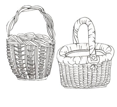 Beyaz ve siyah renkli 2 hasır sepet.