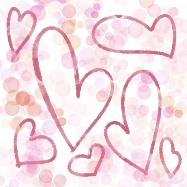 Pink backgrounds with red hearts and pink bubbles — Stock Photo, Image