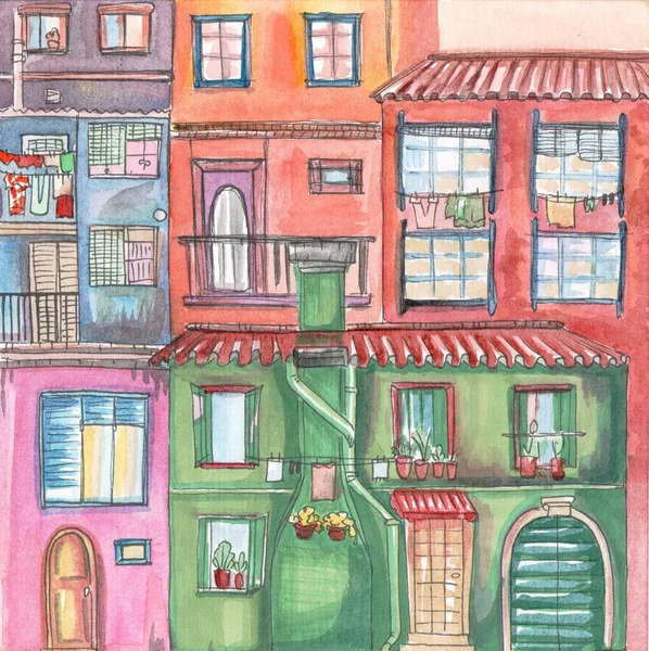 Mulri χρωματιστά σπίτια θέα διαμερίσματα — Φωτογραφία Αρχείου
