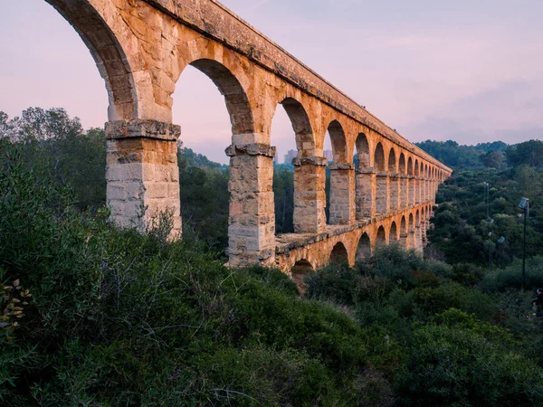 Pôr Sol Tarragonsunset Tarragona Aqueduct Catalunha Espanha — Fotografia de Stock