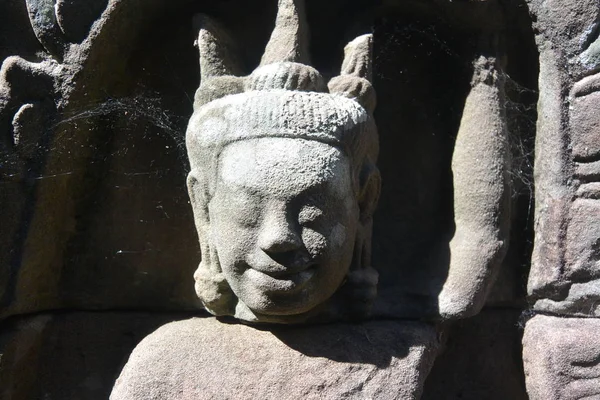 Kamenná Socha Úsměv Buddha Angkor Wat Asia Kambodža Thajsko — Stock fotografie