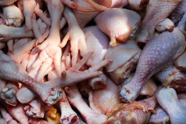 Pazarda taze tavuk bacağı satılıyor..