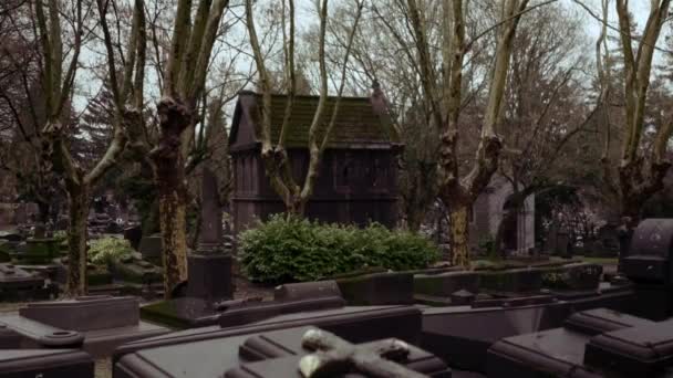 Liege Belgien 11082018 Mystiskt Hus Kyrkogård Belgien Regnig Grå Dag — Stockvideo