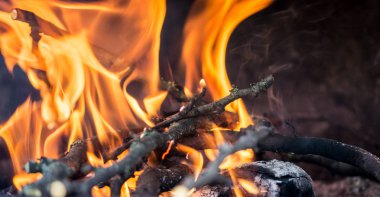 Şöminede yanan ahşap çubuklar yangın