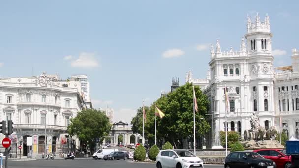 Filmación Plaza Cibeles Puerta Alcalá Ayuntamiento Madrid España — Vídeos de Stock