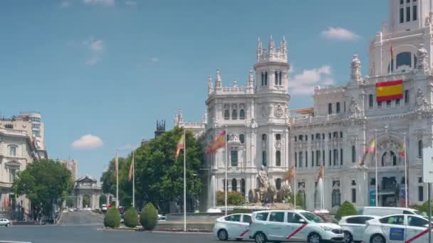 Time Lapse Cibeles Square Alcalas Drzwi Ratusz Miejski Madrycie Hiszpania — Wideo stockowe