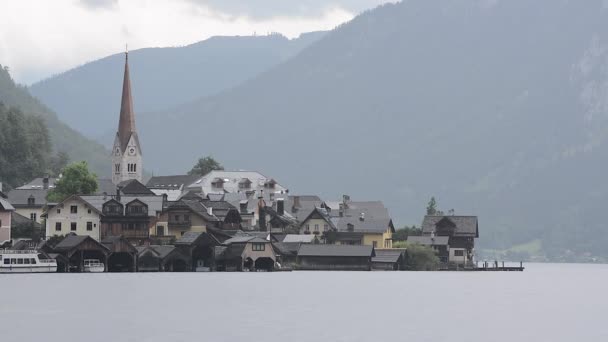 Hallstatt Austria Beautiful Town Alps Moutain Range — Stock Video