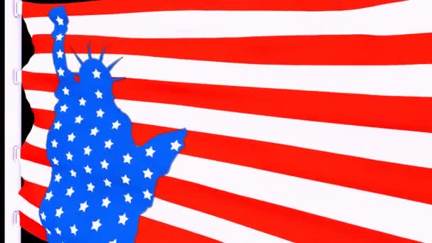 Vackra Amerikanska Flaggan Med Frihetsgudinnan Blått Och Stjärnorna Vitt Alfakanal — Stockvideo