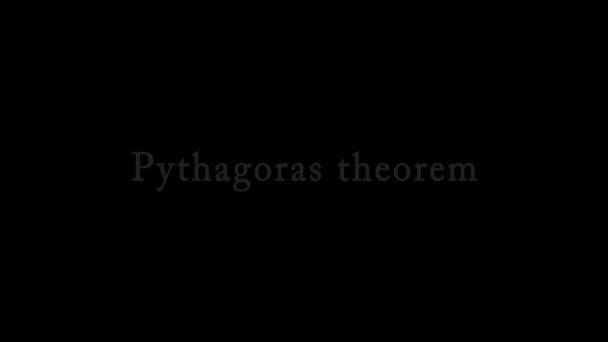 Vídeo Explicativo Teorema Pitágoras Letras Objetos Branco Sobre Fundo Preto — Vídeo de Stock