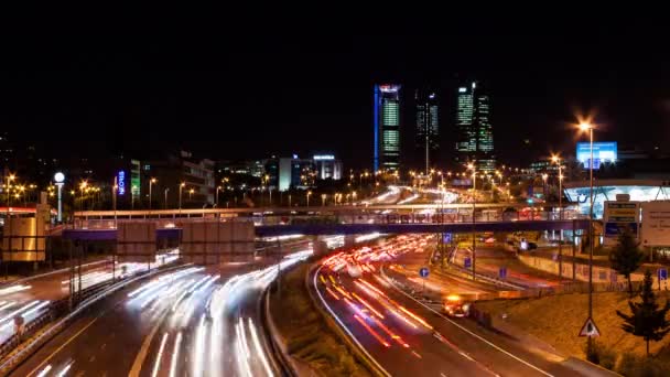 Hermoso Timelapse Por Noche Ciudad Madrid Coches Edificios Por Noche — Vídeos de Stock