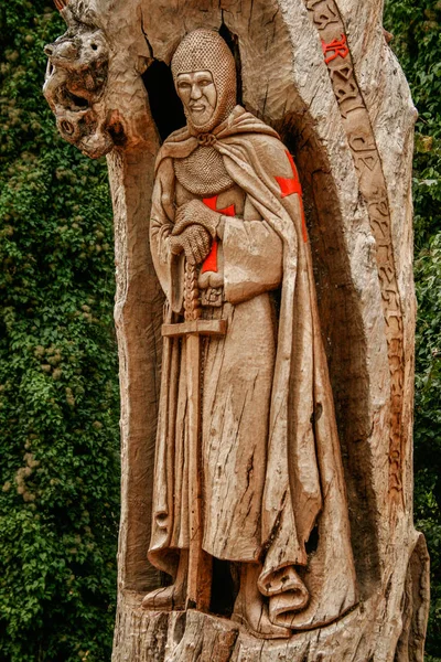 Priaranza Del Bierzo Len Espanha 2007 Monumento Cavaleiro Templário Esculpido — Fotografia de Stock