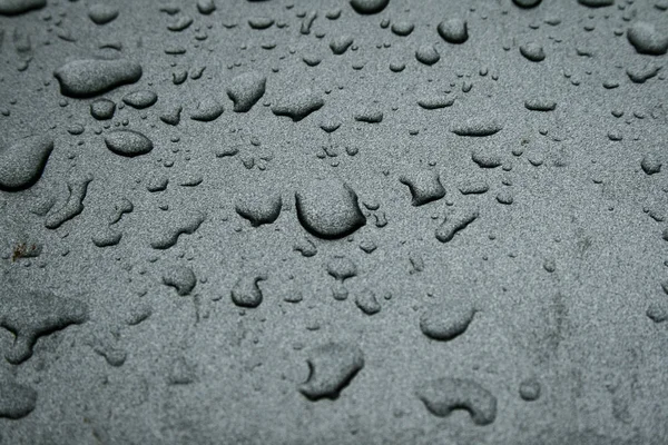 Gotas Agua Capó Coche Gris Metálico —  Fotos de Stock