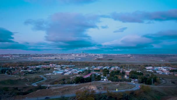 Madrid Madrid Spanien 2019 Timelapse Soluppgången Adolfo Surez Madrid Barajas — Stockvideo